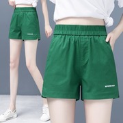 绿色松紧腰短裤女夏季小个子高腰显瘦辣妹休闲打底短裤设计感