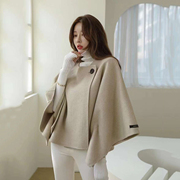 韩国东大门短款披肩蝙蝠袖，毛呢大衣女双面，手缝羊绒大衣斗篷女外套