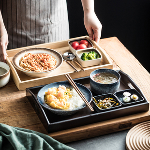 日式一人食餐具套装，带托盘陶瓷汤盘意面，盘焗饭盘单人早餐碗盘组合
