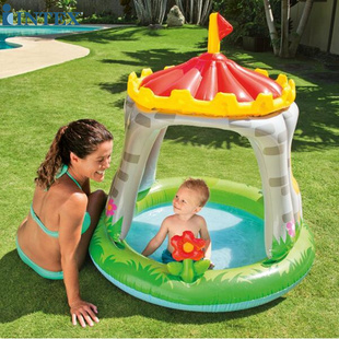 INTEX蘑菇充气游泳池圆形遮阳家用儿童宝宝戏水池加厚婴儿浴盆