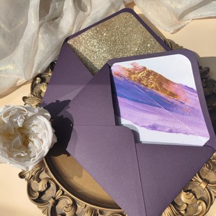 喜帖婚礼请柬邀请函信封信纸，写信紫色手绘唯美结婚礼物