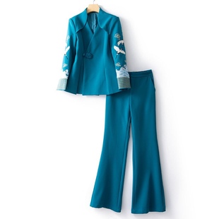 2319-国风飞鹤刺绣女神范高端(范高端)洋气，显瘦气质时尚西装套装