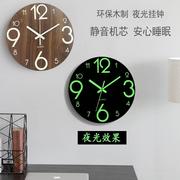 房间夜光挂钟卧室超静音钟表，客厅家用时钟，挂墙荧光极简约木制挂表