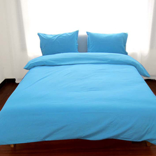 纯湖蓝色四件套学生床上用品床笠款三件套宝石蓝床单藏蓝色被套罩