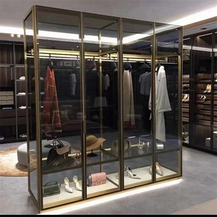 上海衣帽间玻璃柜定制卧室轻奢铝合金框钢化玻璃门酒柜展示柜