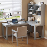 实木转角书桌书架组合家用学生l型电脑桌，书柜一体书房靠窗写字桌