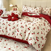 定制时尚喜字结婚床上用品四件套红色婚庆被套高档婚房喜被床单床