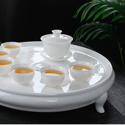 高骨瓷(高骨瓷)功夫茶具套装，纯白单层排水式茶盘，茶海茶台整套家用盖碗茶杯