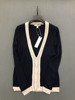 ESPRIT2021冬季女装通勤修身单排扣V领拼色长袖针织开衫