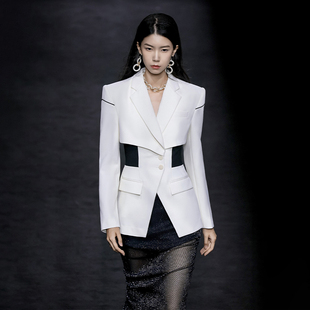 MAGGIE MA设计师款黑白拼接高级感气质女神范修身西装外套