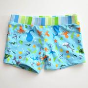 儿童泳衣小中大童宝宝婴幼蓝色条纹卡通鲸鱼印花系带男童平角泳裤