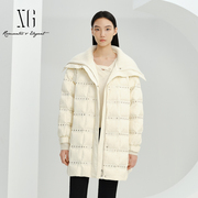 雪歌珠片点缀白色羽绒服长款女2023冬季保暖外套xi406025a491