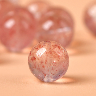 天然冰种白体草莓晶粉晶饰品散珠子配件diy手工编织水晶手链串珠