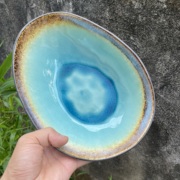 蓝色冰裂纹陶瓷大号恐龙蛋，美式做旧风窑变异形，汤碗菜碗引流火锅碗