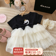 韩国女童连衣裙夏季女宝宝洋气拼接网纱裙子小女孩，时髦蓬蓬蛋糕裙