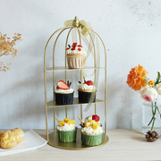 金色简约两层蛋糕架子展示架多层甜品台摆件甜点下午茶点心架多层
