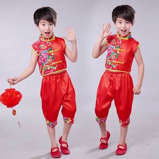 六一儿童喜庆秧歌服腰鼓服说唱中国红女童蓬蓬裙少儿灯笼服演出服
