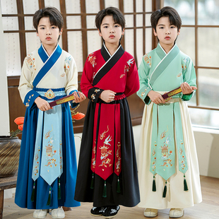 儿童汉服男童唐装国学服中国风古装书童小学生，表演三字经演出服装