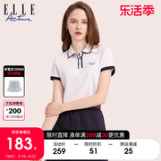 elleactive白色气质运动翻领polo衫，女士夏显瘦休闲短袖t恤上衣