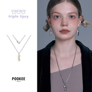 Triple Tipsy 三倍微醺 绳结宝石立体项链中长款毛衣链饰品原创