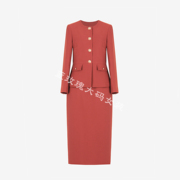 兰玫瑰大码女装客供仿醋酸，斜纹套装气质铁锈，红圆领小西装+一步裙