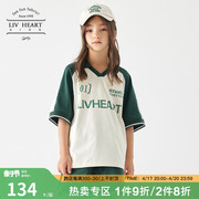 日本livheart女童小翻领，纯棉短袖t恤夏季儿童运动上衣女大童