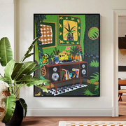 马蒂斯手绘油画客厅玄关装饰画绿色入户走廊个性北欧田园竖版挂画
