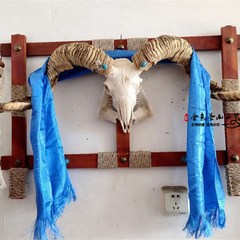 蒙古餐厅装饰木架镶钻羊头骨标本A天然真羊头工艺品羊头骨挂饰摆