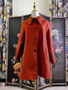 100%全羊毛手工缝制双面大衣外套 法式橘色甜美 留洋千金穿搭
