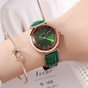 士手表表时装表GUOU个性绿色皮表带时尚潮流皮带菱形女