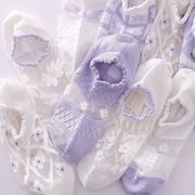 水晶袜子女夏季薄款短袜白色隐形袜不掉跟超薄镂空透气夏天船袜女