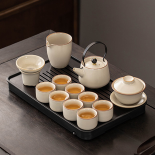 茶具套装轻奢高档家用新汝窑(新汝窑，)陶瓷盖碗喝茶茶壶茶盘茶杯功夫泡茶具