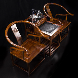 花梨木圈椅三件套红木家具中式实木太师椅泡茶桌茶车茶台收纳储物
