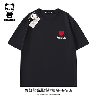 hipanda你好熊猫2024夏季短袖，t恤高街潮牌个性，情侣款爱心高街复古
