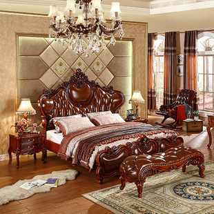 欧式床卧室实木真皮床，2.0米太子床主卧床婚床1.8米双人床定制家具