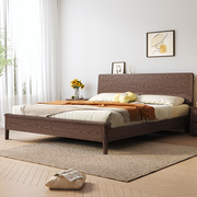 白蜡木床胡桃木色原木床，全实木床简约现代主卧双人床1.8米储物床
