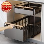 厨房抽拉式置物架橱柜内拉，篮下水槽分层架子，双层调料品收纳零食柜