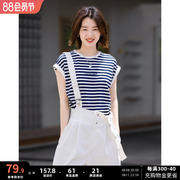 德玛纳2023夏季新品短袖T恤套装女背带裤宽松两件套休闲宽松时尚
