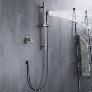 金耐雅暗装入墙式淋浴花洒套装灰色方形可升降热熔混水阀简易