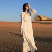 白色仙女长裙云南穿搭海边度假西藏青海湖沙漠旅游拍照显瘦沙滩裙