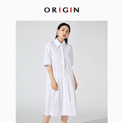 origin安瑞井2023夏季简约可爱风，纯色衬衫裙女衬衫领宽松连衣裙
