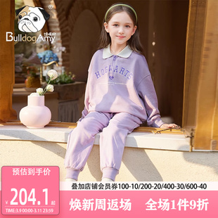 女童运动服套装2024春季儿童，休闲紫色卫衣洋气时髦两件套春秋