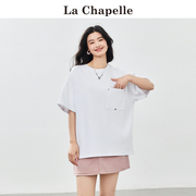 拉夏贝尔lachapelle短袖，t恤女夏季白色休闲宽松口袋上衣