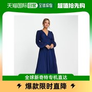 香港直邮潮奢 ASOS 女士设计褶裥紧身胸衣深V领中长连衣裙(海军蓝
