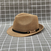 男女帽子夏天英伦时尚皮带小礼帽，镂空透气户外旅游舞台表演爵士帽