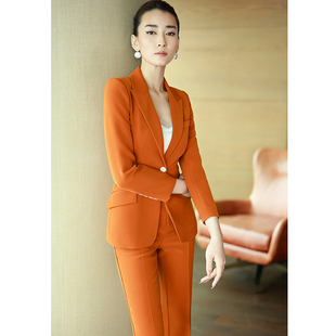 绝色时尚女装 橙色高端欧货2024春款套装高级感气质职业正装