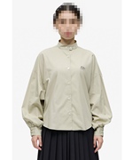 日系潮牌小众立领纯棉蝙蝠袖纯色设计感女衬衫大码