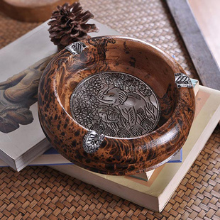 泰国进口工艺品特色实木雕刻个性复古烟灰缸装饰摆件烟灰缸