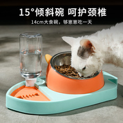 猫碗喂食饮水一体猫粮猫食盆狗狗吃饭双碗自动喂水器狗碗宠物用品