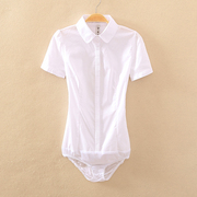 短袖白衬衫女职业夏季韩老师面试棉质洋气娃娃，领紧身连体衬衫